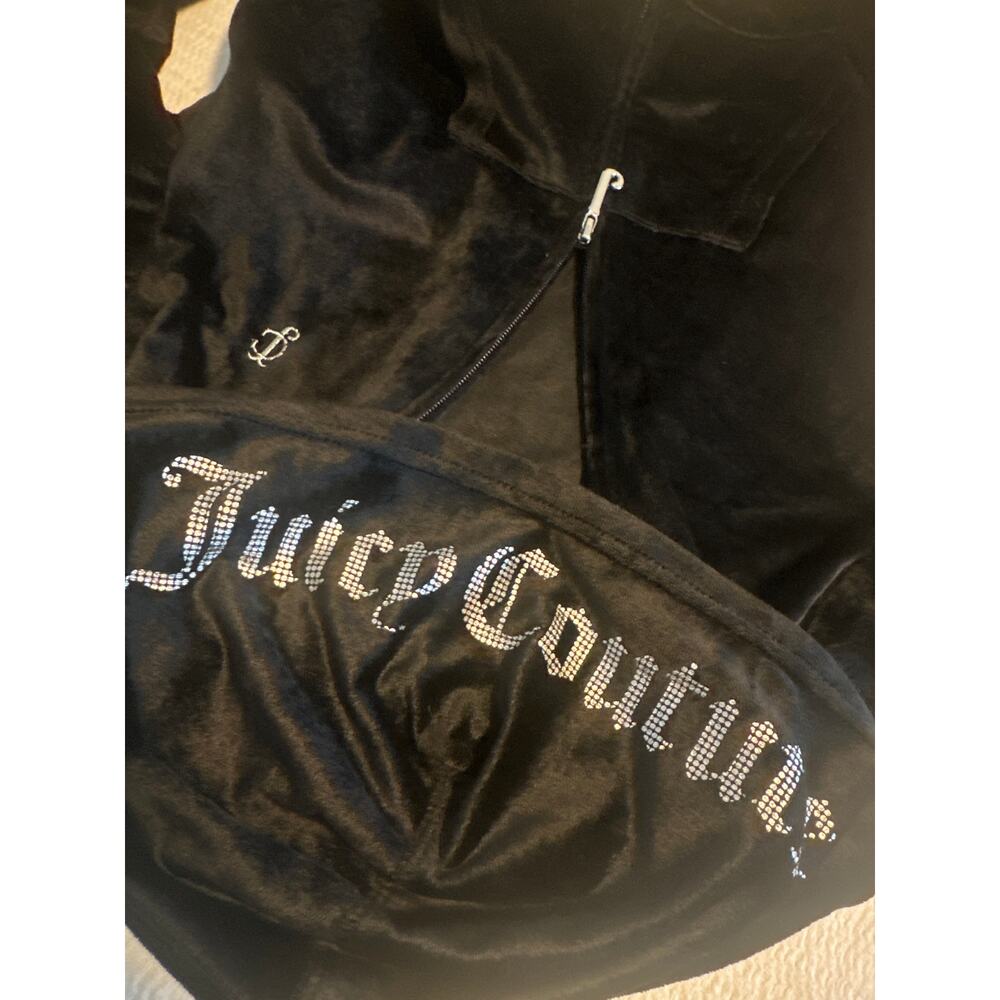 Juicy Couture Girls' Plush Velour zipper Hoodie Sweatshirt Black/studs Sz M 8-10 - Picture 5 of 7